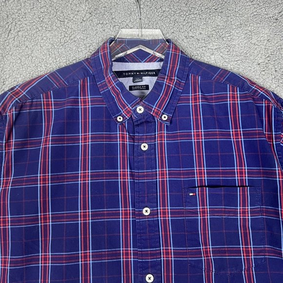 Tommy Hilfiger Mens Large Long Sleeve Shirt Blue Plaid Button Down Classic Fit - Picture 3 of 7
